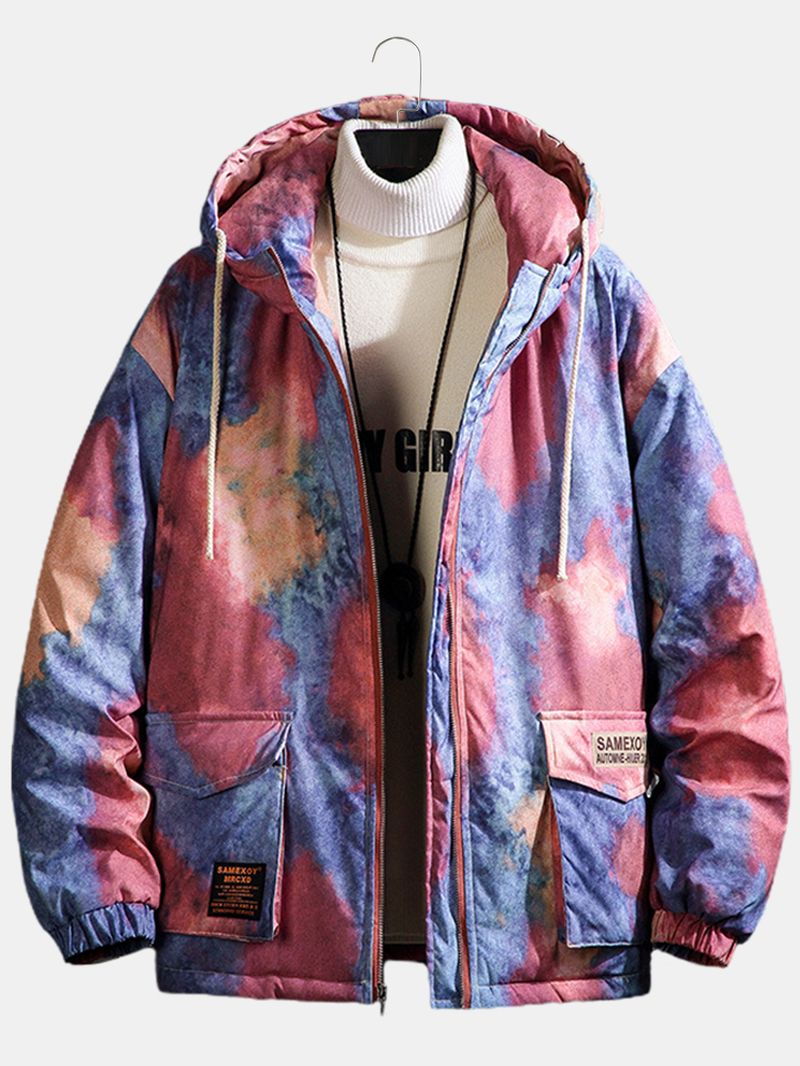 Heren Tie-dye Dubbele Klepzakken Met Rits Dikke Losse Capuchon Met Capuchon