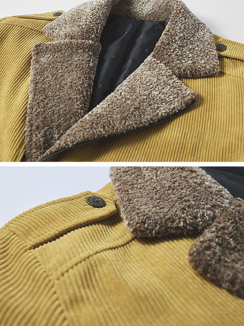 Heren Vintage Corduroy Effen Kleur Dikker Fleece Revers Casual Warm Jack