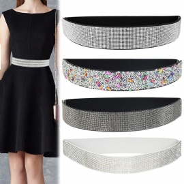 Strass En Diamanten Elastische Brede Riem Knipperende Diamanten Dames Veelzijdige Kristalstretch