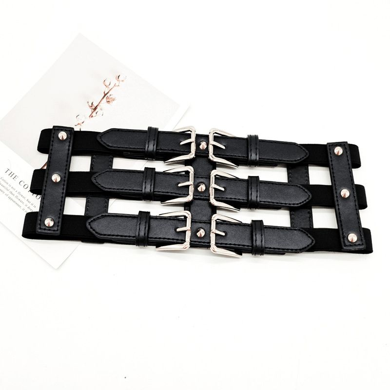 Super Brede Riem Met Holle Klinknagel Versierde Elastische Taille Voor Dames