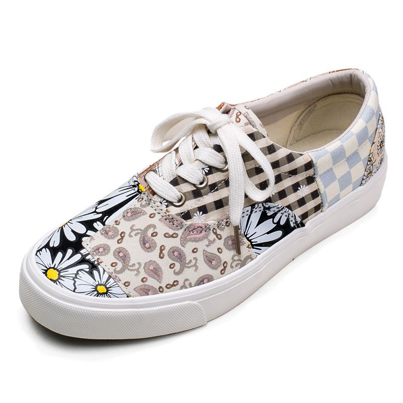 Heren Canvas Ademende Zool Vintage Bloemenpatroon Casual Pumps