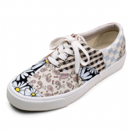 Heren Canvas Ademende Zool Vintage Bloemenpatroon Casual Pumps