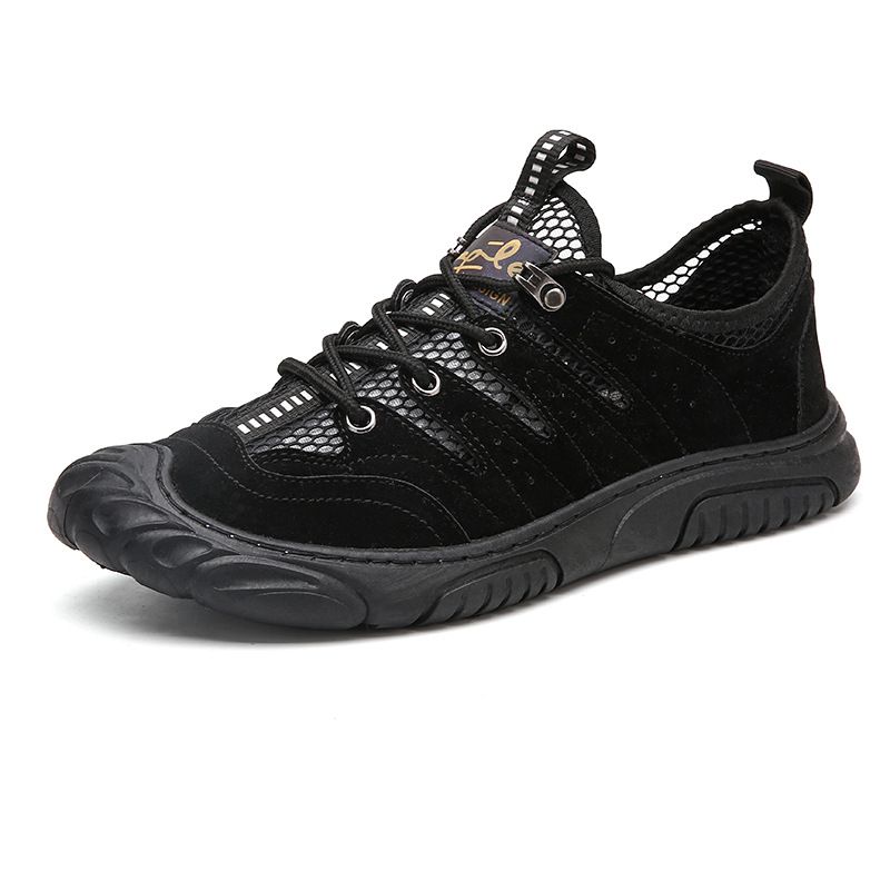 Heren Lederen Mesh Uitgehold Zachte Zool Antislip Gesloten Teen Outdoor Casual Werkschoenen