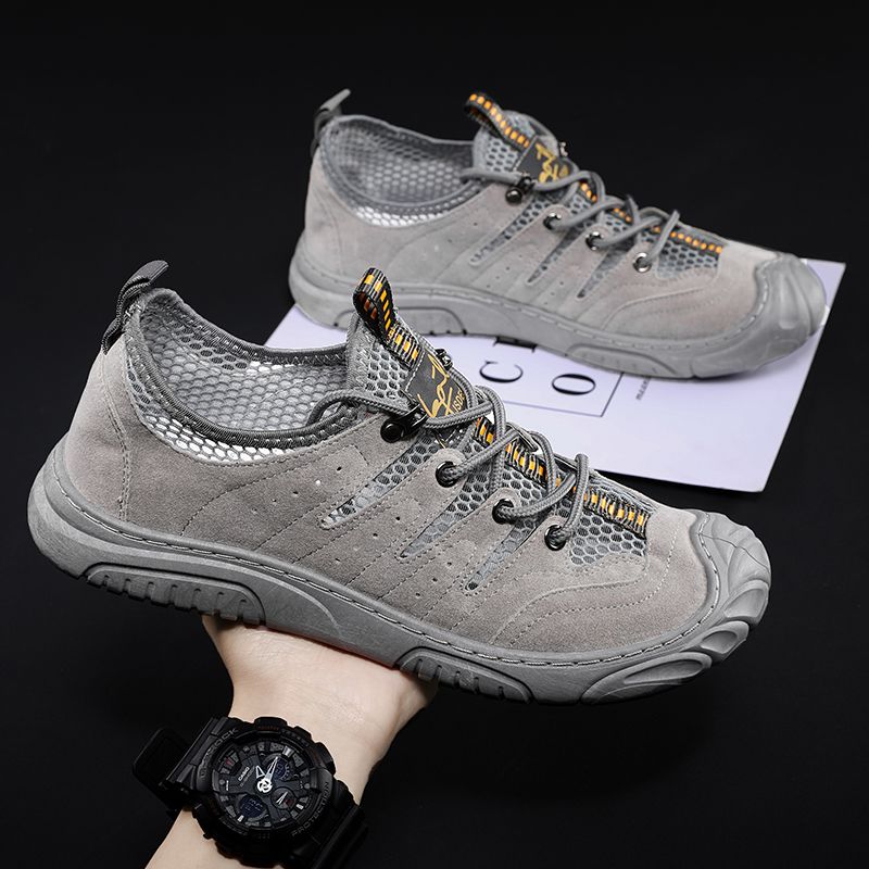 Heren Lederen Mesh Uitgehold Zachte Zool Antislip Gesloten Teen Outdoor Casual Werkschoenen