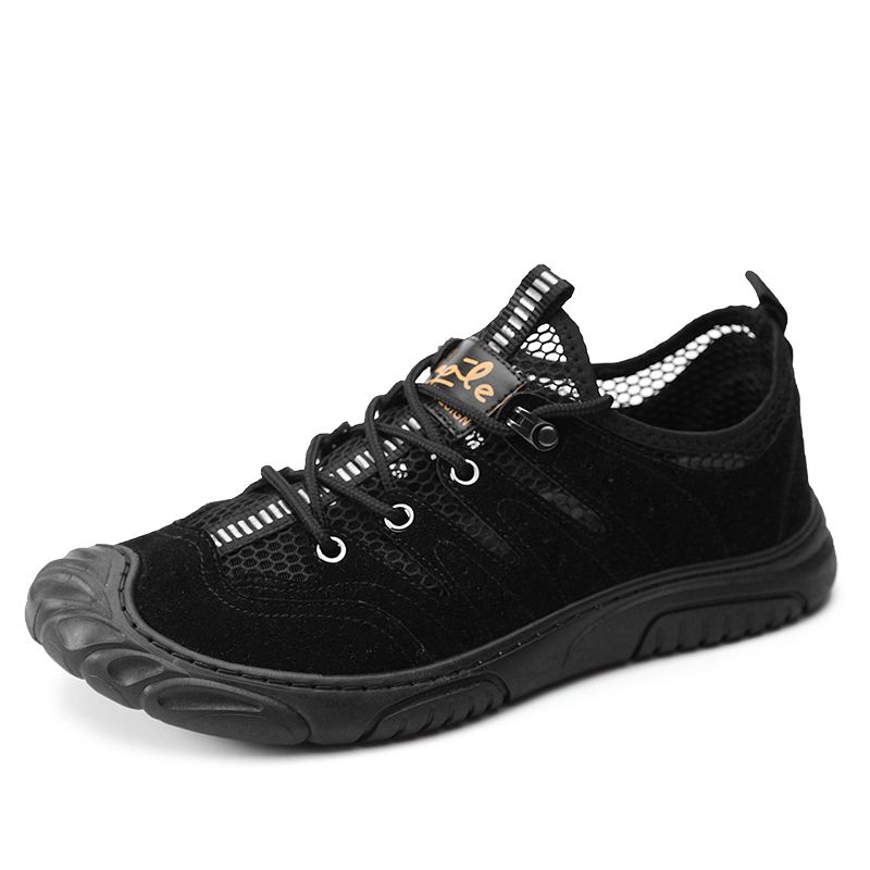 Heren Lederen Mesh Uitgehold Zachte Zool Antislip Gesloten Teen Outdoor Casual Werkschoenen