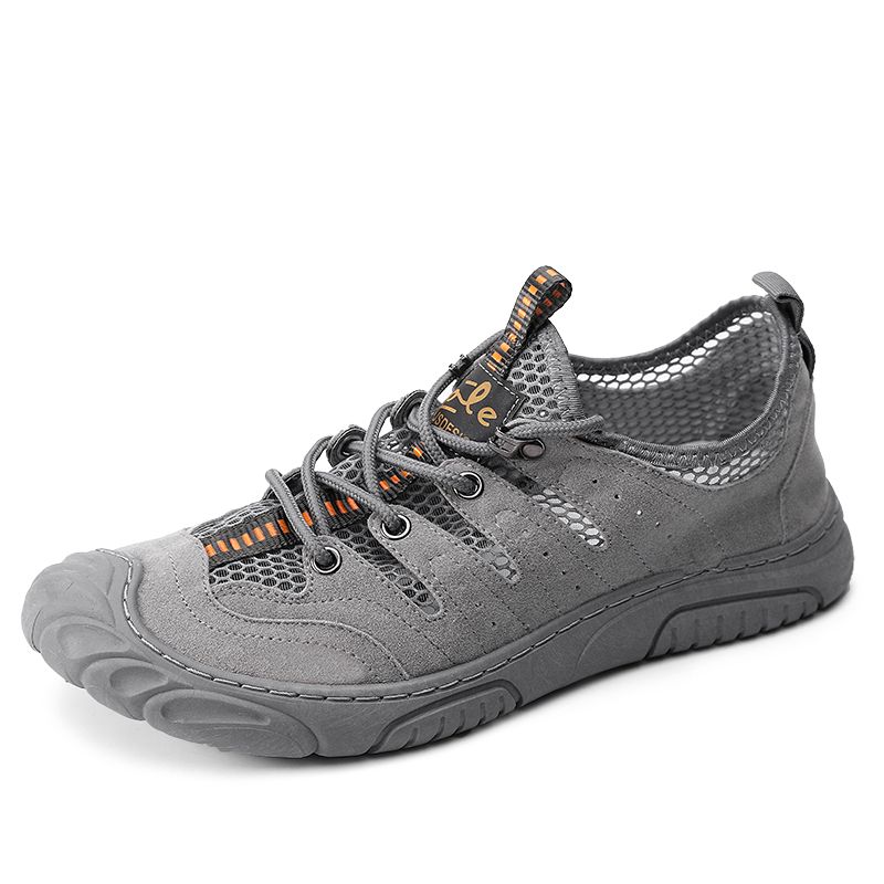 Heren Lederen Mesh Uitgehold Zachte Zool Antislip Gesloten Teen Outdoor Casual Werkschoenen