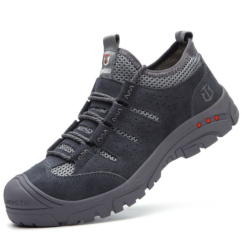 Heren Mesh Ademend Uitgehold Splicing Antislip Teen Beschermde Casual Werkschoenen