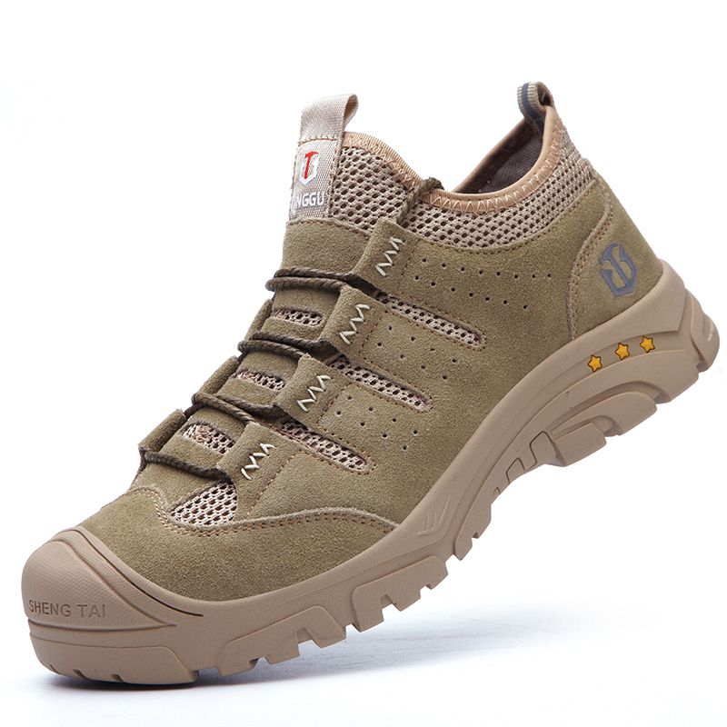 Heren Mesh Ademend Uitgehold Splicing Antislip Teen Beschermde Casual Werkschoenen