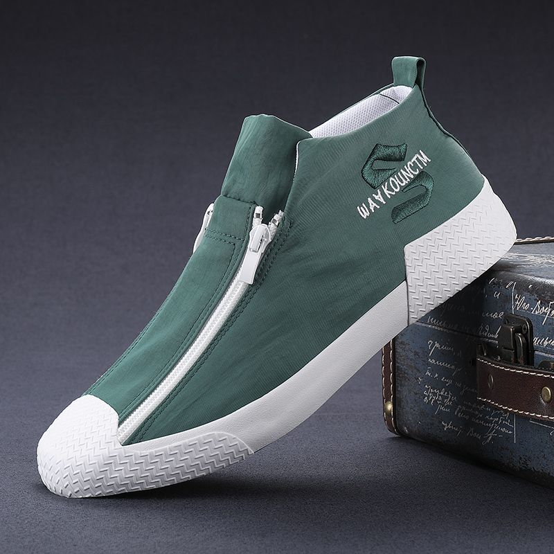 Heren Rubber Cap Toe Ritssluiting Ademend Canvas Hoge Enkel Casual Sneakers