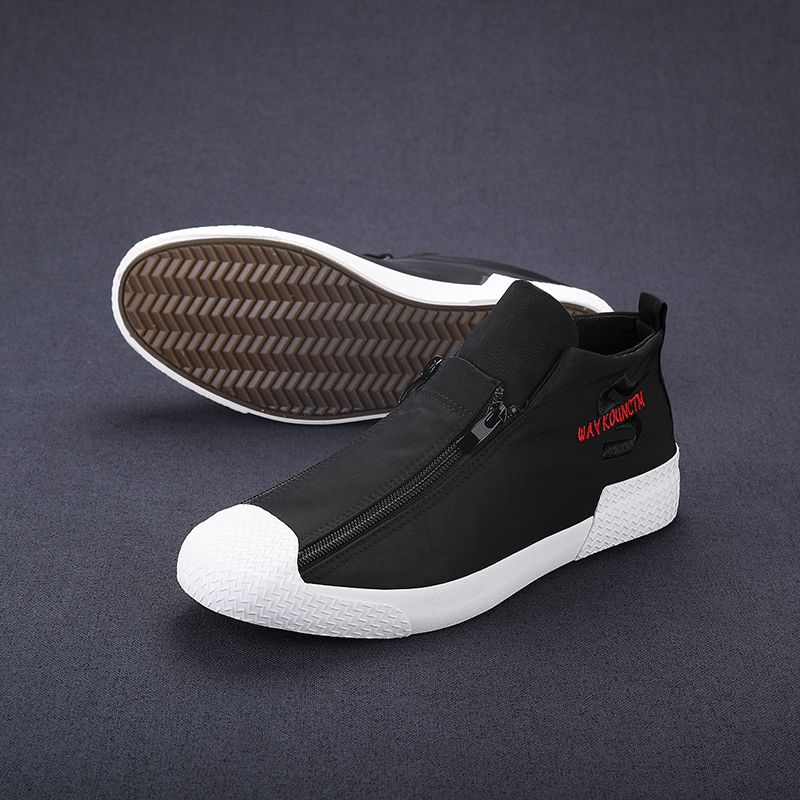 Heren Rubber Cap Toe Ritssluiting Ademend Canvas Hoge Enkel Casual Sneakers