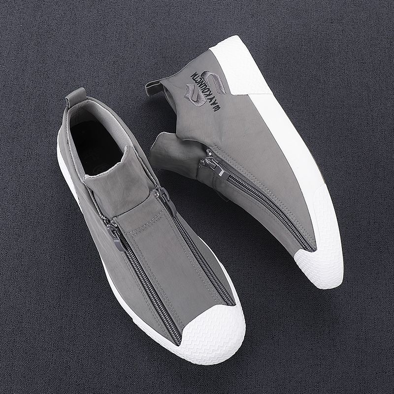 Heren Rubber Cap Toe Ritssluiting Ademend Canvas Hoge Enkel Casual Sneakers