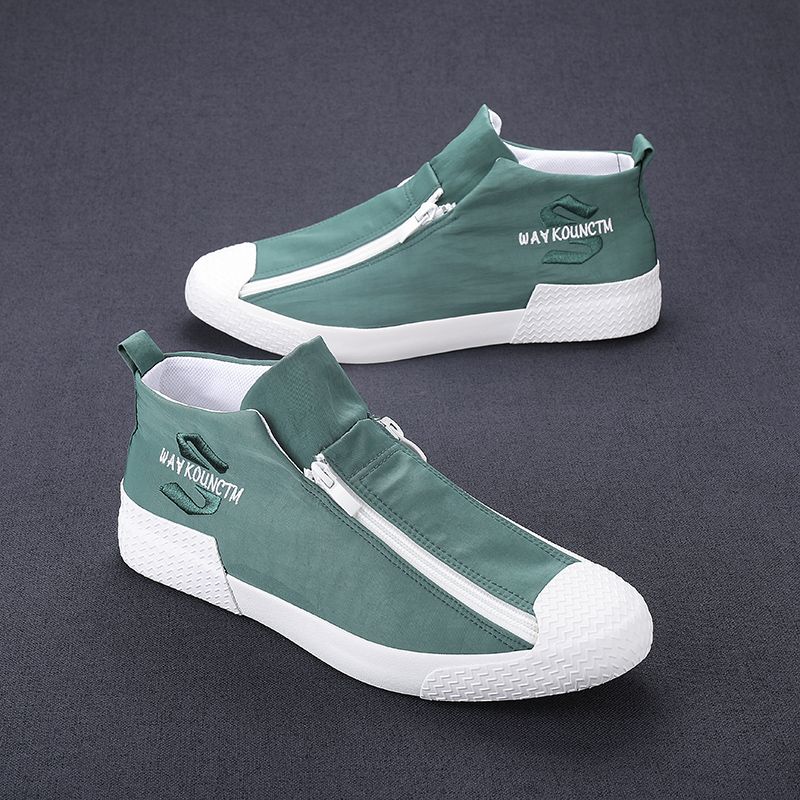 Heren Rubber Cap Toe Ritssluiting Ademend Canvas Hoge Enkel Casual Sneakers