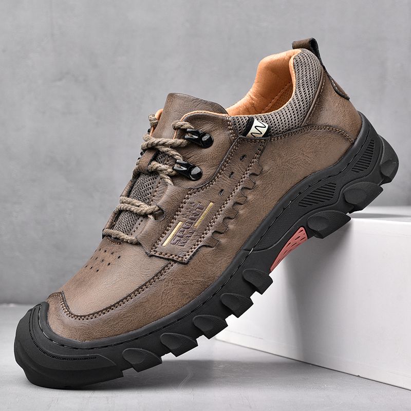 Mannen Echt Leer Antislip Veterschoenen Casual Sport Wandelschoenen