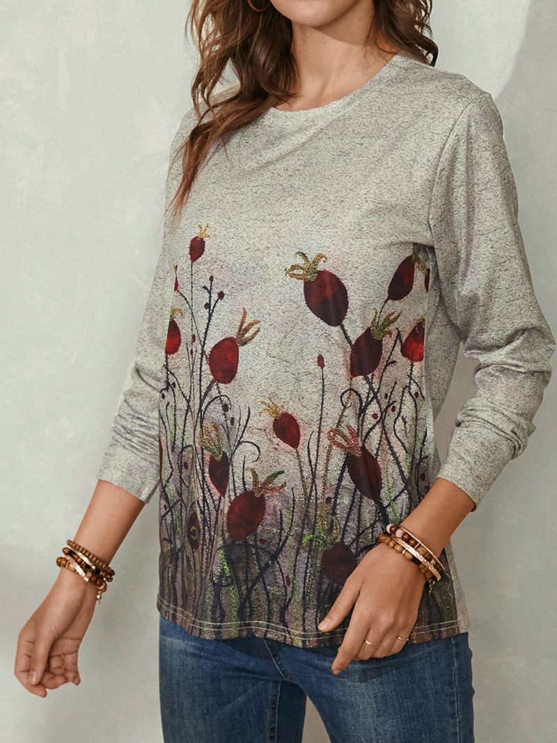 Casual Blouse Met Abstracte Plantenprint En Lange Mouwen Voor Dames