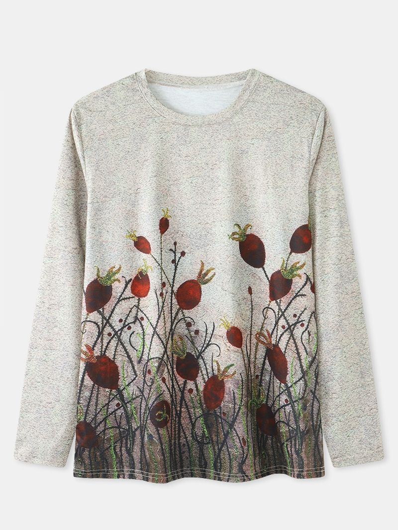 Casual Blouse Met Abstracte Plantenprint En Lange Mouwen Voor Dames