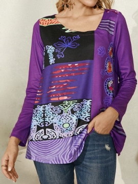 Dames Blouse Met Abstracte Print Asymmetrische Kraag En Lange Mouwen In Etnische Stijl