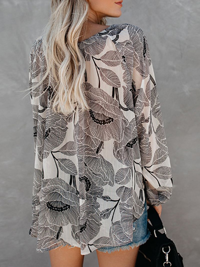 Dames Blouse Met V-hals Boho Bloemenprint