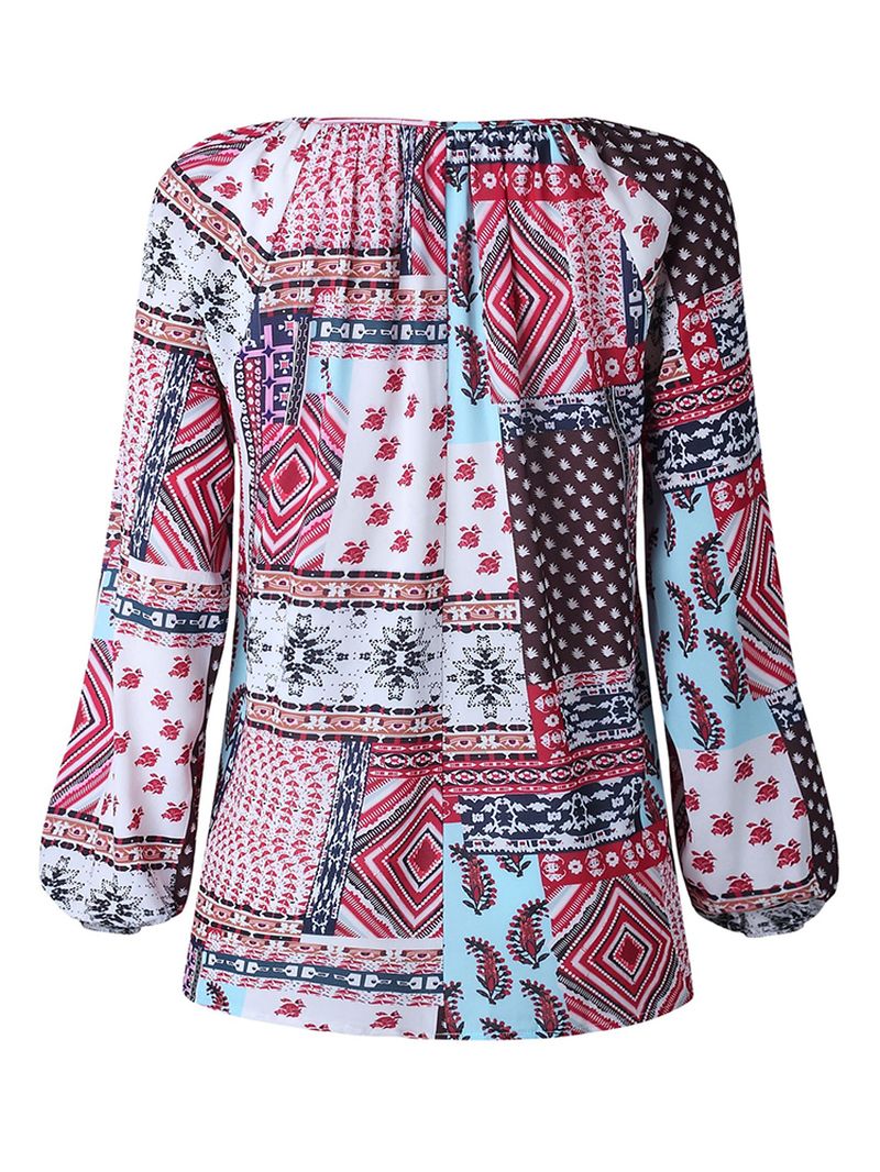 Dames Blouse Met V-hals Boho Bloemenprint