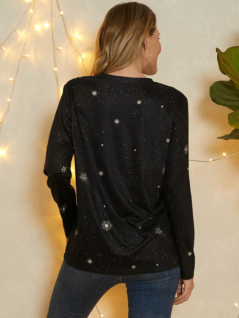 Dames Capricorn Galaxy Print Ronde Hals Casual Blouses Met Lange Mouwen