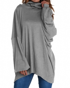 Dames Lange Mouw Losse Pullover Tops Pure Kleur Coltrui Blouse