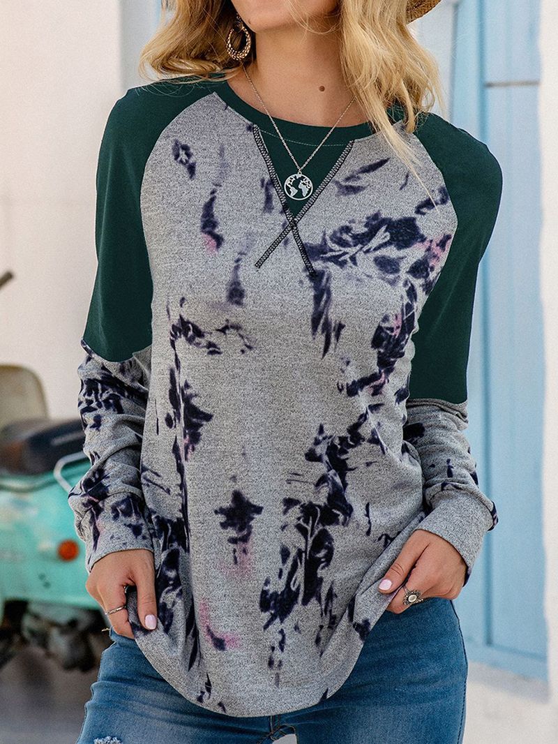 Dames Tie-dye Patchwork Blouse Met Raglanmouwen