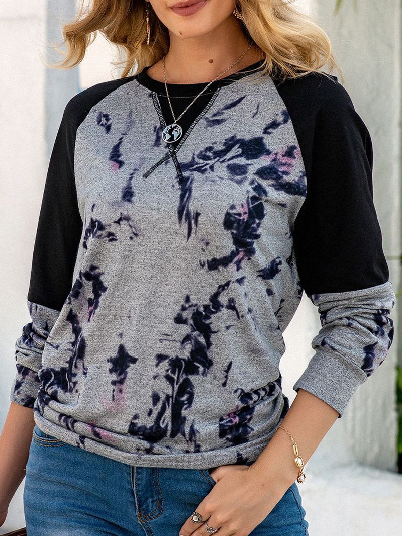 Dames Tie-dye Patchwork Blouse Met Raglanmouwen