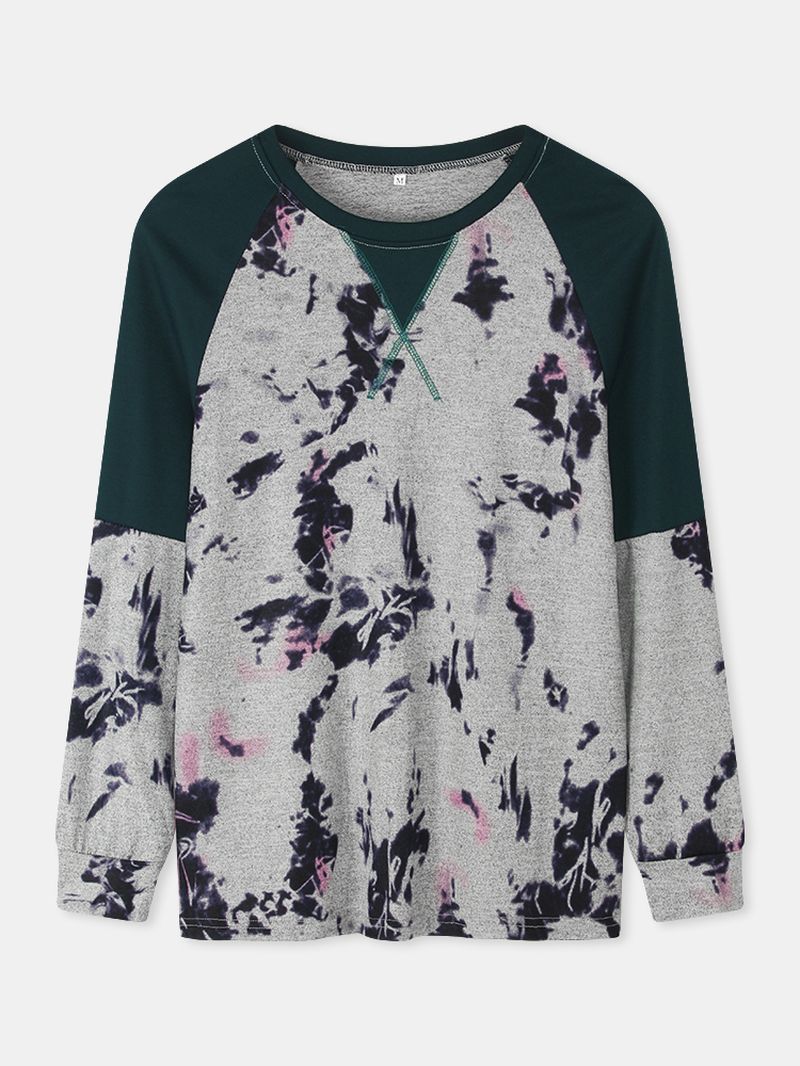 Dames Tie-dye Patchwork Blouse Met Raglanmouwen