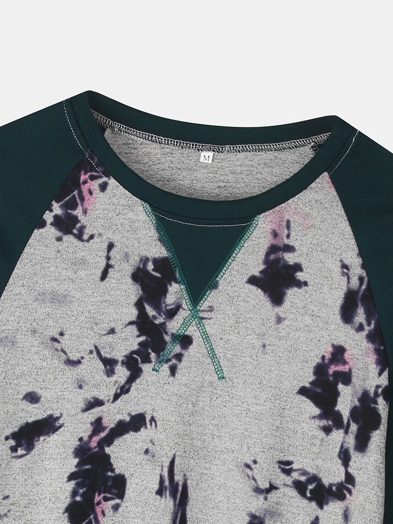 Dames Tie-dye Patchwork Blouse Met Raglanmouwen