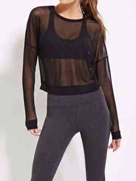 Dames Zwarte Mesh Doorzichtige Blouse Met Lange Mouwen Casual Blouse