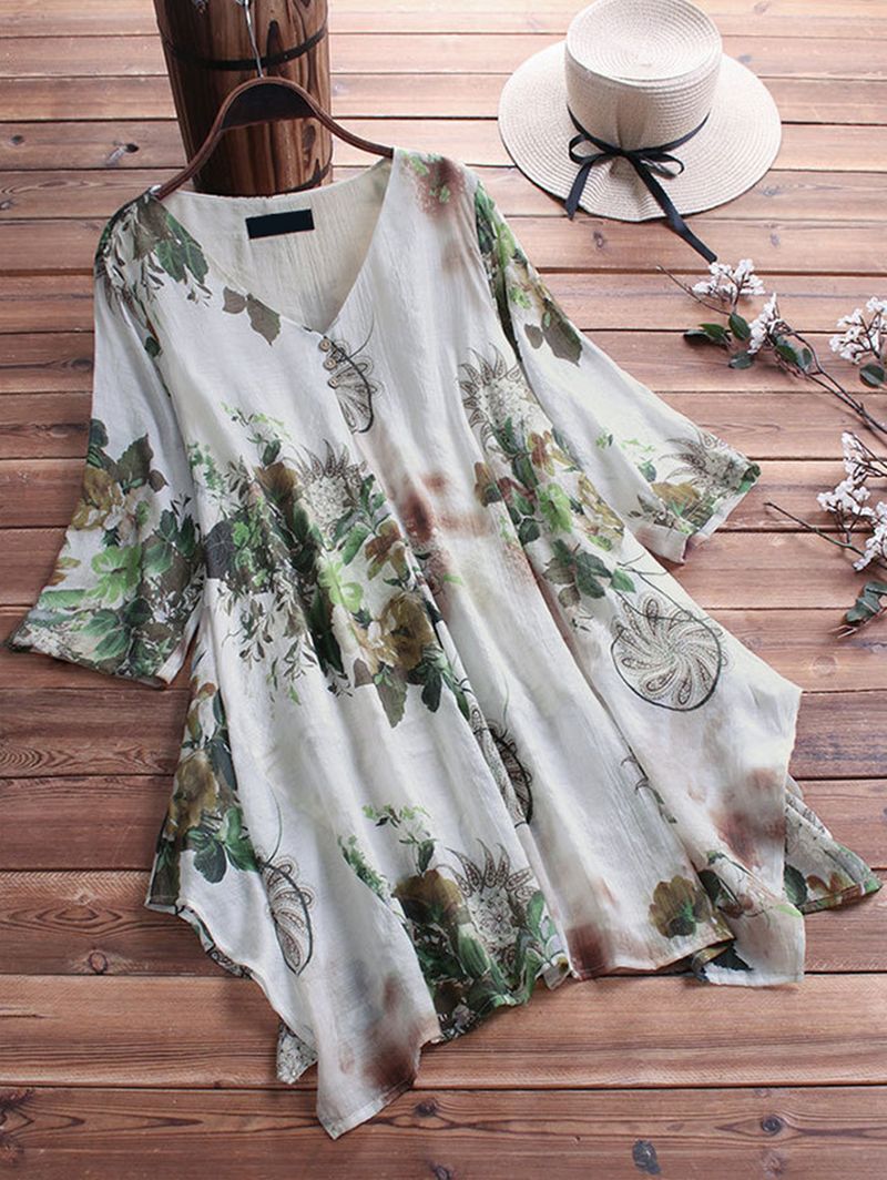 Damesblouse Met Bloemenprint En Losse Asymmetrische Zoom