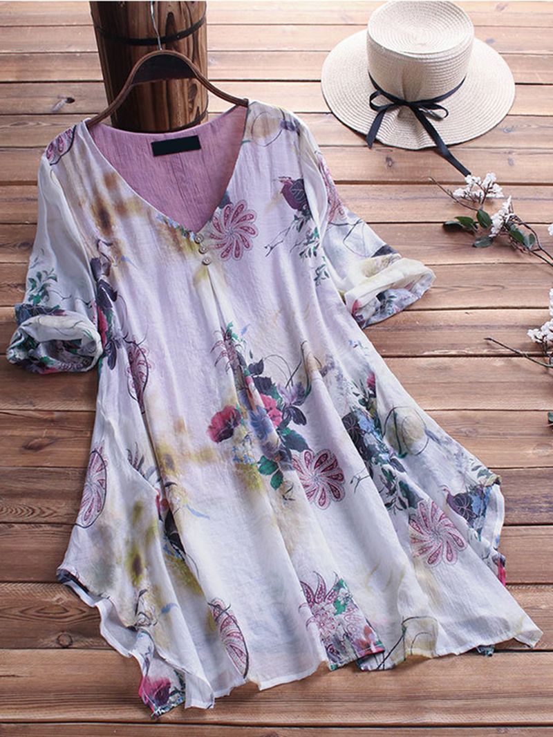 Damesblouse Met Bloemenprint En Losse Asymmetrische Zoom