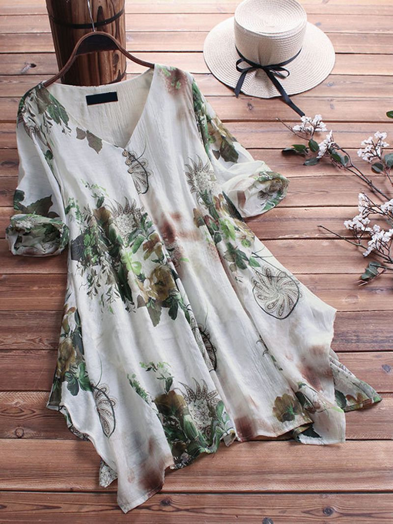 Damesblouse Met Bloemenprint En Losse Asymmetrische Zoom