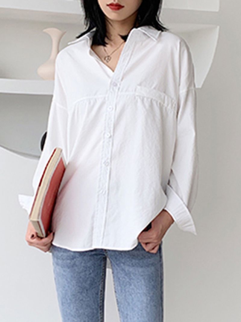 Effen Kleur Revers Lange Mouw Effen Dagelijkse Casual Shirts Voor Dames