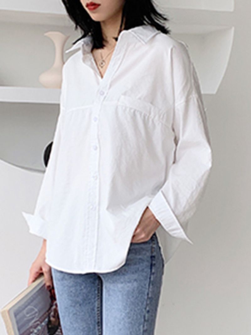 Effen Kleur Revers Lange Mouw Effen Dagelijkse Casual Shirts Voor Dames