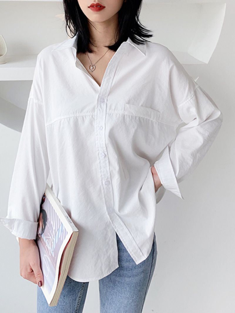 Effen Kleur Revers Lange Mouw Effen Dagelijkse Casual Shirts Voor Dames