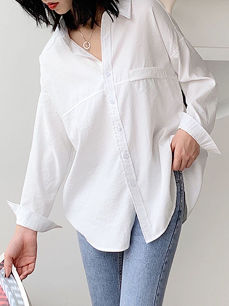 Effen Kleur Revers Lange Mouw Effen Dagelijkse Casual Shirts Voor Dames