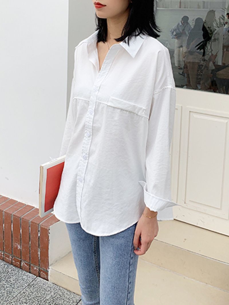 Effen Kleur Revers Lange Mouw Effen Dagelijkse Casual Shirts Voor Dames