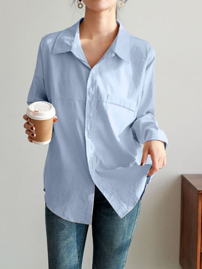 Effen Kleur Revers Lange Mouw Effen Dagelijkse Casual Shirts Voor Dames