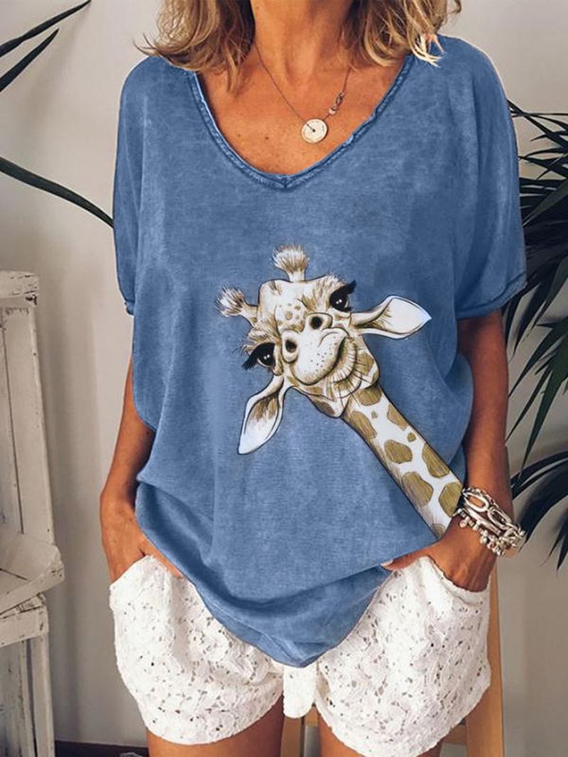 Giraffe Print V-hals Dames Casual Losse Blouse