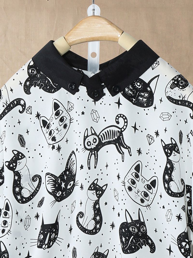 Koude Schouderblouse Met Kattenprint