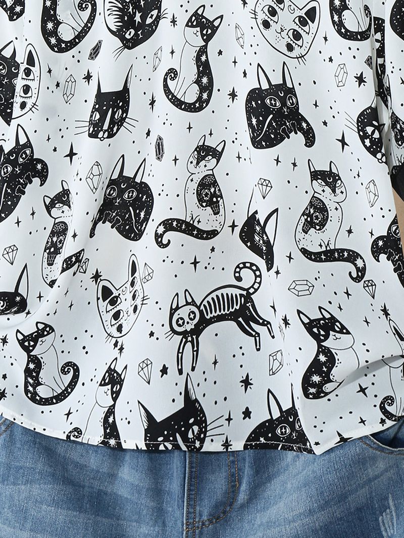 Koude Schouderblouse Met Kattenprint