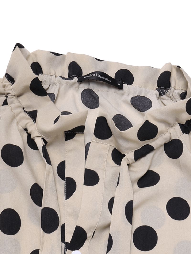 Polka Dots Printing Lantaarn Mouw Hals Vlinderdas Casual Blouse Voor Dames