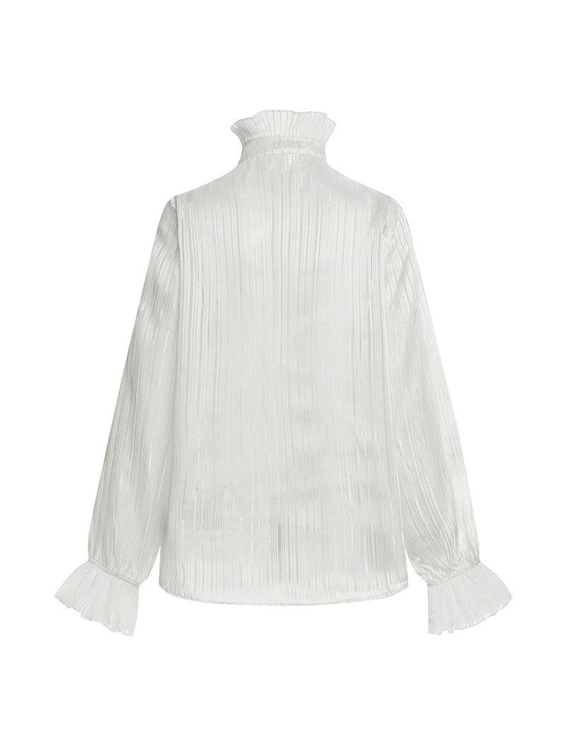 Pure Color Ruffle Stand Kraag Casual Shirts Met Lange Mouwen Voor Dames