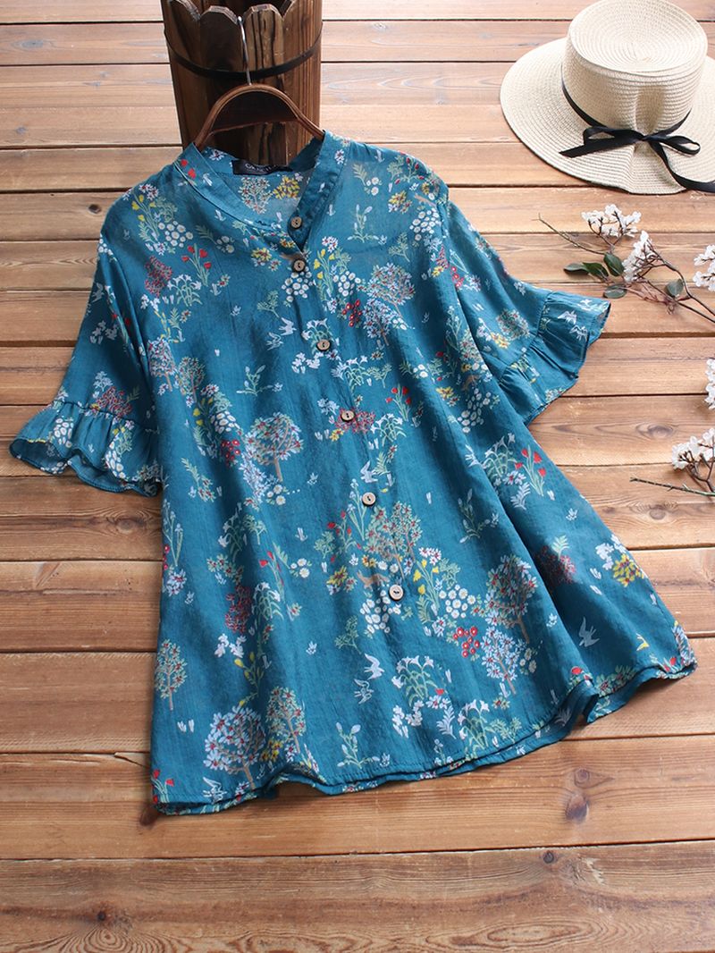 Vintage Blouse Met Bloemenprint