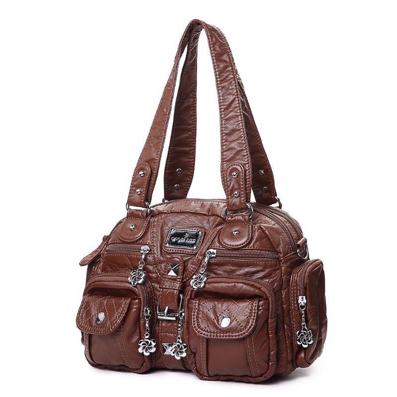 Angel Kiss Dames Soft Leather Multi-pocket Motorcycle Bag Schoudertas Crossbody Bag Handtas