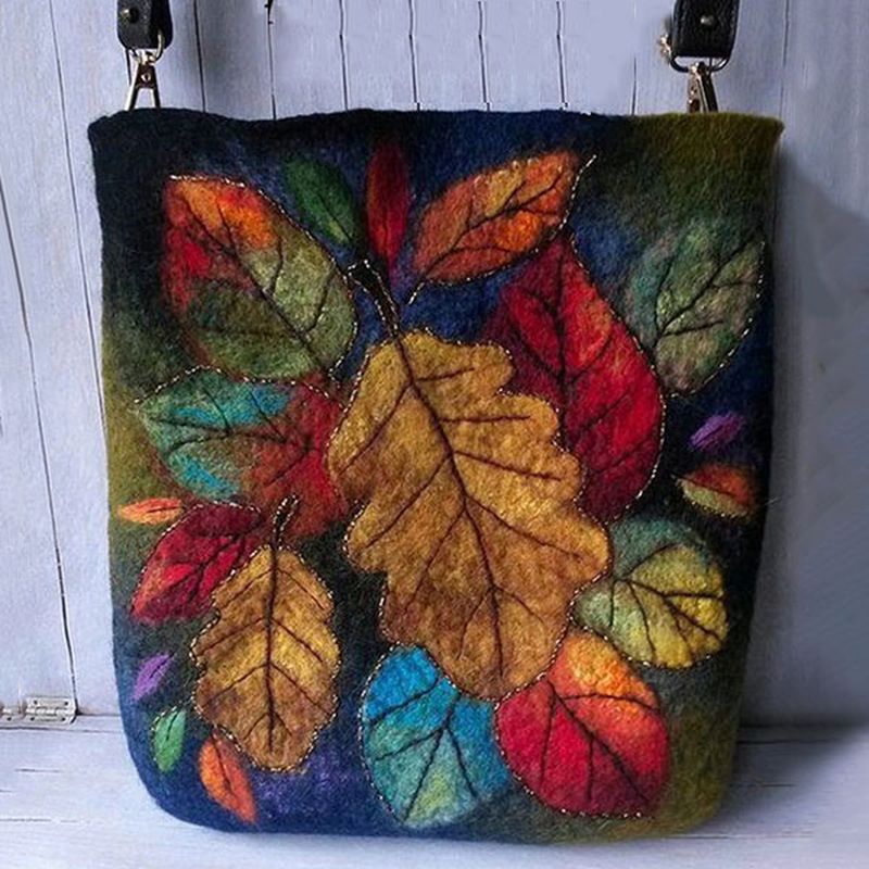 Dames Kleurrijke Blad Diy Lam Haar Tas Crossbody Tas Schoudertas