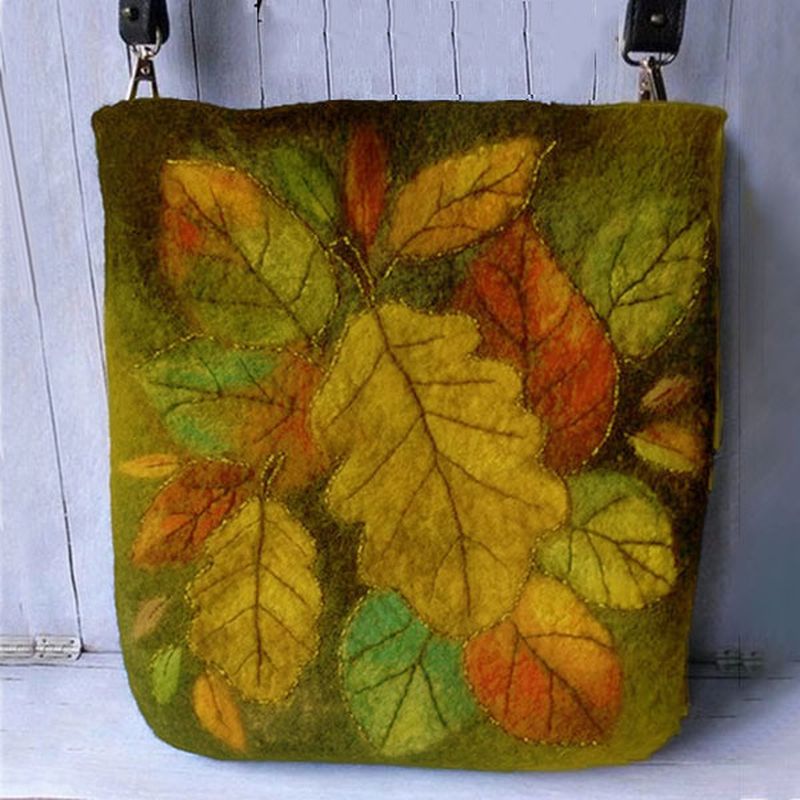 Dames Kleurrijke Blad Diy Lam Haar Tas Crossbody Tas Schoudertas