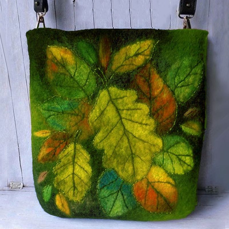 Dames Kleurrijke Blad Diy Lam Haar Tas Crossbody Tas Schoudertas