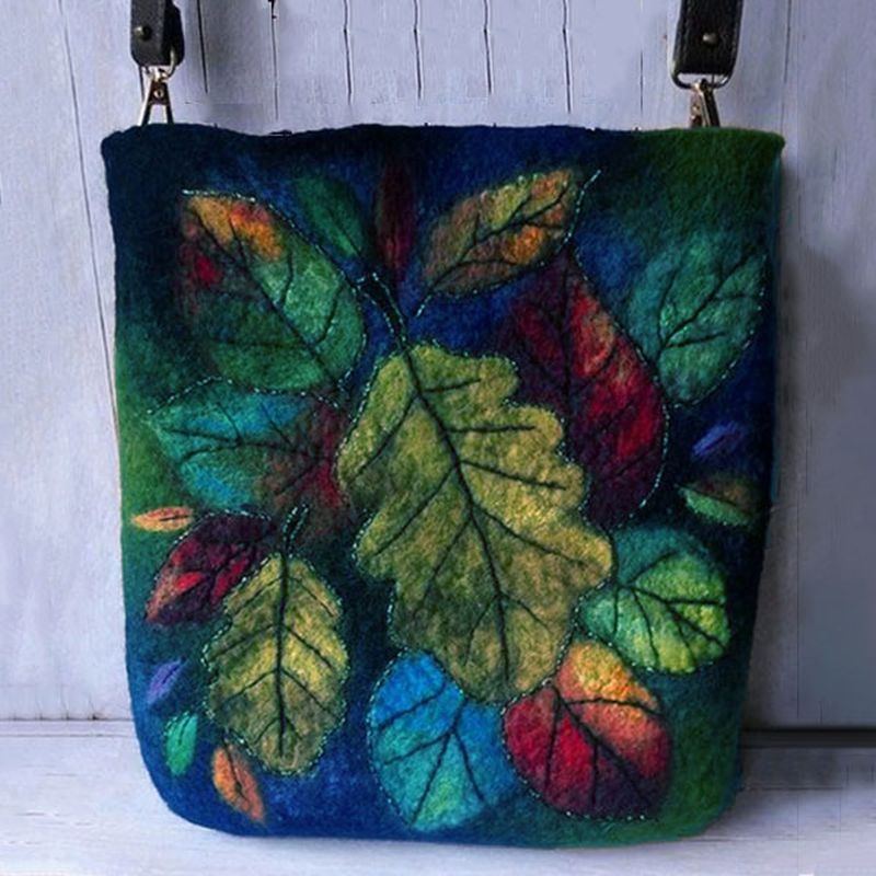 Dames Kleurrijke Blad Diy Lam Haar Tas Crossbody Tas Schoudertas