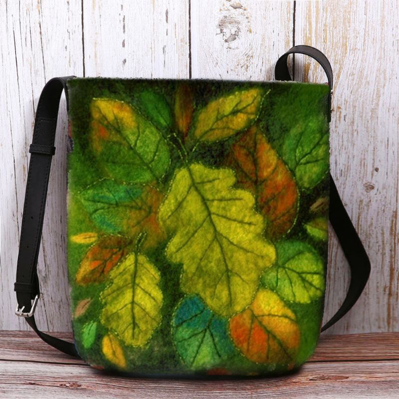 Dames Kleurrijke Blad Diy Lam Haar Tas Crossbody Tas Schoudertas